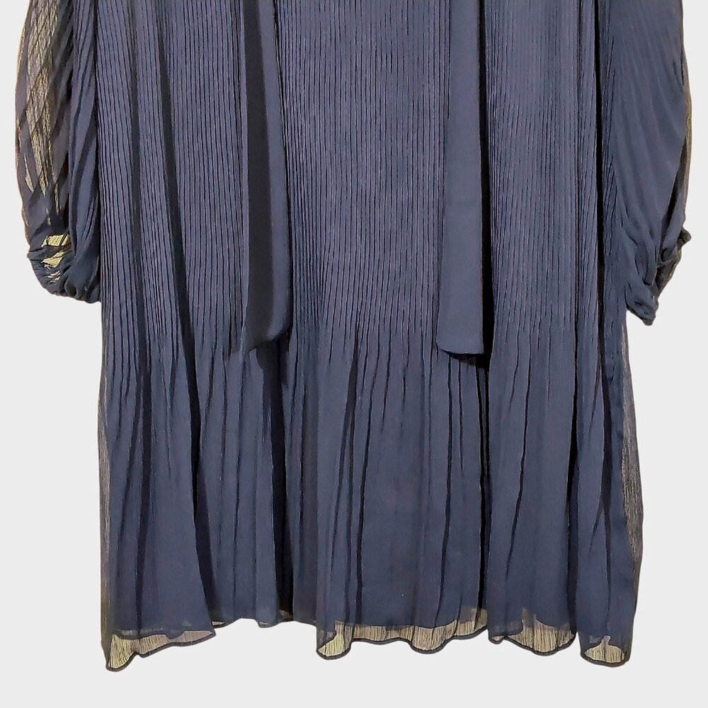 NWT Pleated Chiffon DKNY Dress XL Navy High Neck Wedding Guest/Church/Work - 14W - Picture 5 of 11